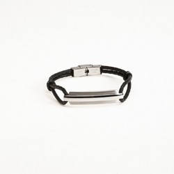 Pulsera Acero Sovrani BR3695 Tiras Piel Negra Con Placa