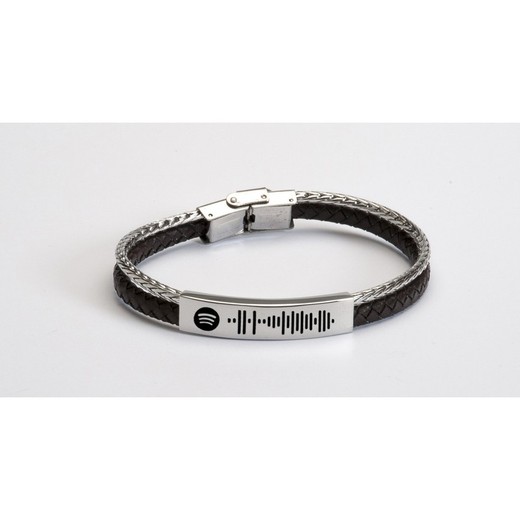 Pulsera Acero Sovrani BR3839/1 Piel Negra Placa Spotify