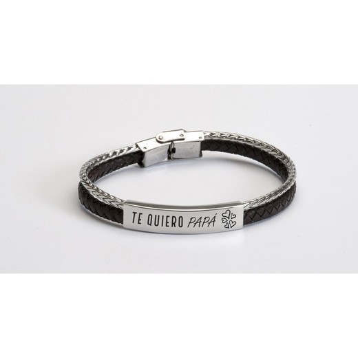 Pulsera Acero Sovrani BR3839/3 Piel Negra Placa Te Quiero Papá