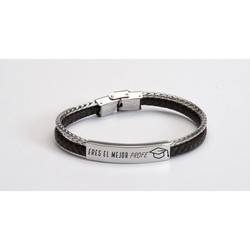 Pulsera Acero Sovrani BR3839/6 Piel Negra Con Placa Mejor Profe