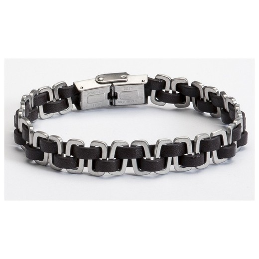 Pulsera Acero Sovrani BR4220 Piel Negra Eslabones