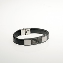 Pulsera Acero Sovrani BR4979 Piel Negra Placa Acero