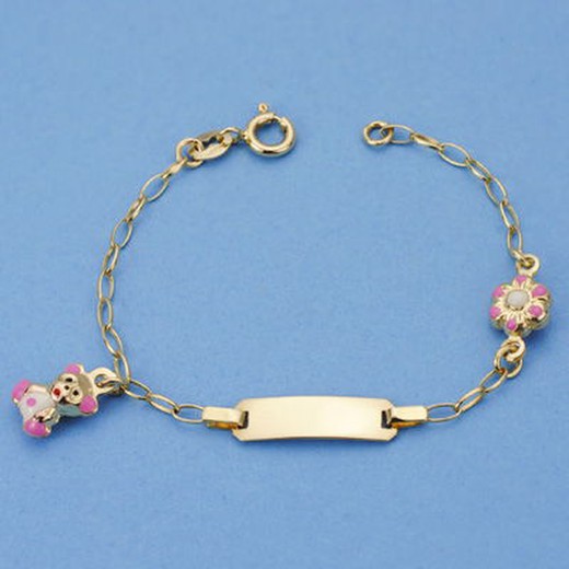 Bracelet Bébé Ours Et Fleur En Or 18kts Esclave 13cm 26001164