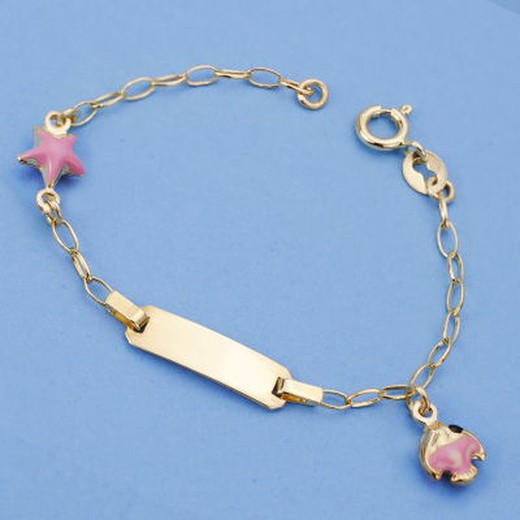 Pulseira de ouro 18kts para bebê e esteira para peixes 13cm 26001163