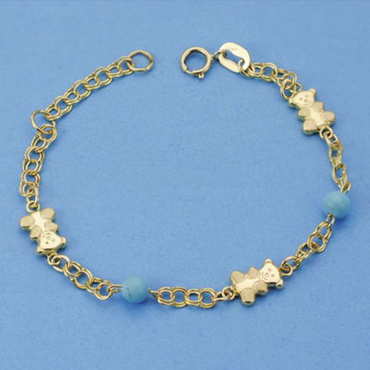18kts Gold Baby Bracelet Bears and Turquoises 14cm 15000271