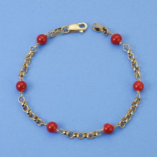 Pulsera de Oro 18kts de Comunión Coral Fino Cerdeña 17cm 14000348