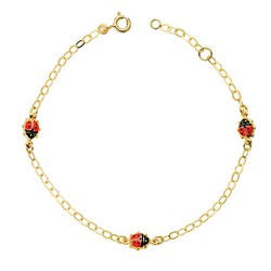 Pulseira de ouro 18kts da comunhão joaninhas esmalte 18cm 25000123