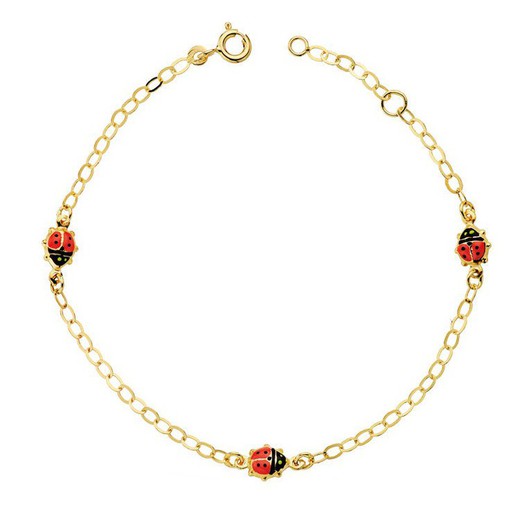 Pulsera de Oro 18kts de Comunión Mariquitas Esmalte 18cm 25000123