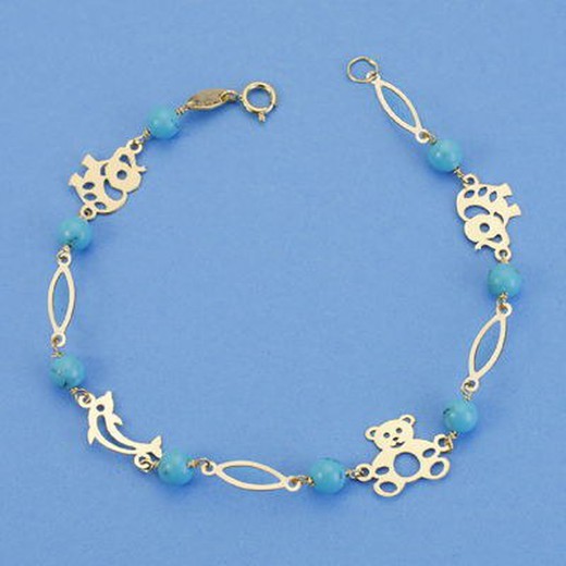 18kt Gold Turquoise Communion Bracelet-Motifs 18cm 16000288