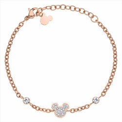 Pulsera Disney Acero Rosa ST0027B Mickey Piedras Blancas