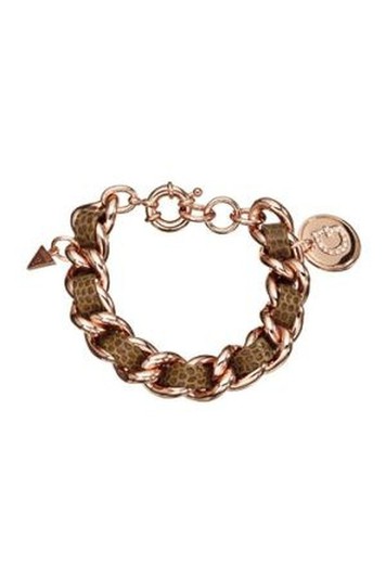 Pulsera Guess Mujer Gruesa Piel Marrón y Acero en Oro Rosado UBB21358