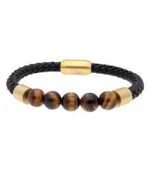 Pulsera Hombre Acero Dorado Liska BALI046BR-G Piel Negra Piedra Naturales