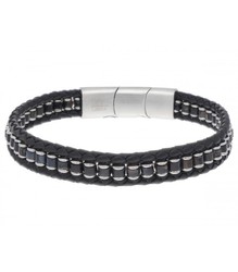 Pulsera Hombre Acero Liska BALI060BR-N Piel Negra Piedra Naturales