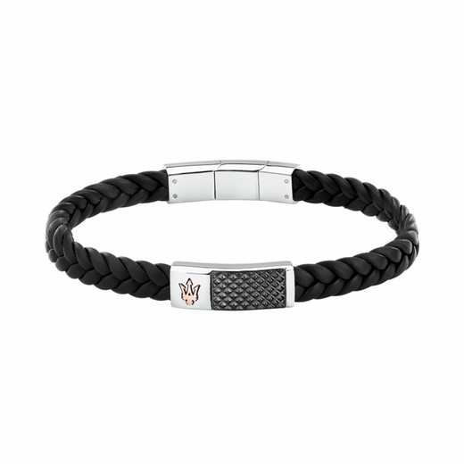 Pulsera Maserati Acero Hombre 19+1cm JM424AVE26 Piel Negra