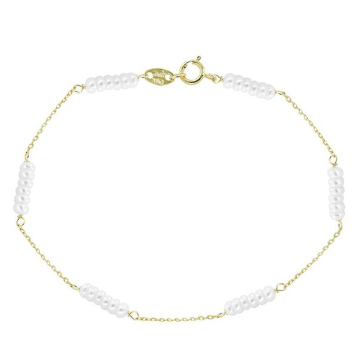 18kt Gold Bracelet Forced Chain 0.25mm 6 Sections 6 Pearl Beads 3.5-4mm Length 17.5cm 1302857