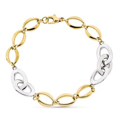 Pulsera Oro 9kts Bicolor Plata 20,5cm 9K190233 Hueca