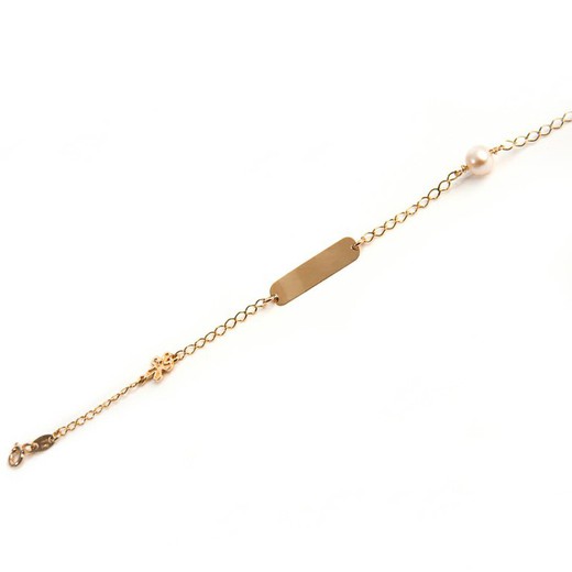 Gouden communie armband parel plaat 145-1230