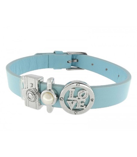 Pulsera Piel Azul Mujer Liska LMBR17 Alloy Cámara Perla Love