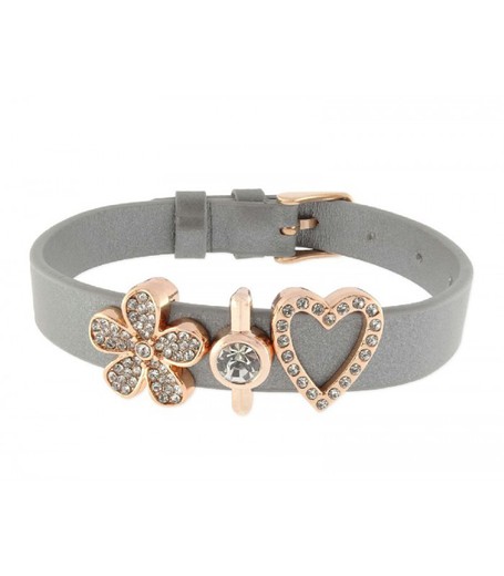 Pulsera Piel Gris Mujer Liska LMBR35 Alloy Flor Corazón Circonitas