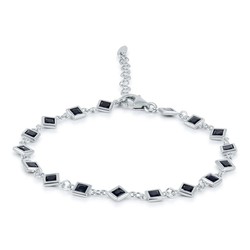 Pulsera Plata Argent Basic 16+3cm PURT039C Cristal Negro Facetado