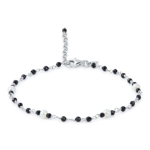 Pulsera Plata Argent Basic 16+5cm PURT035 Bolitas Negras Perlas