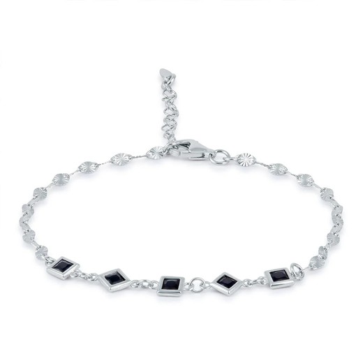 Pulsera Plata Argent Basic 17+3cm PURT039 Cristal Negro Facetado