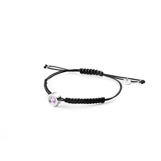 Pulsera Plata Argent Basic 8mm PURJ004A Amatista Macrame Negro