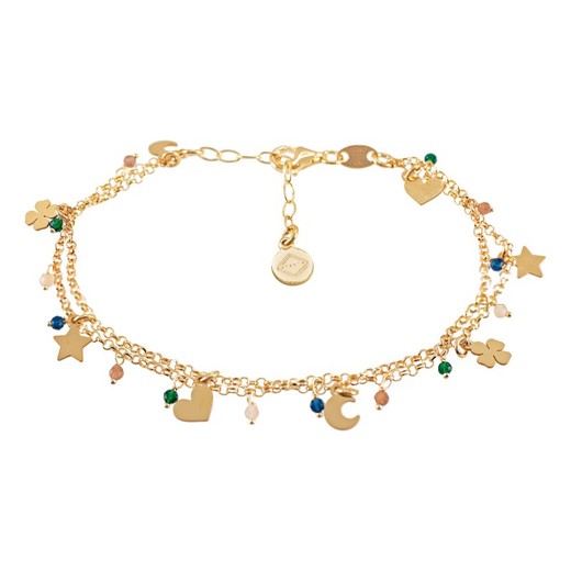 Pulsera Plata Dorada Sovrani AVP186 Treboles Estrellas Y Lunas