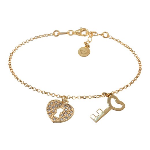 Pulsera Plata Dorada Sovrani AVP211 Llave Con Candado Corazón