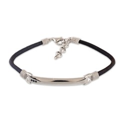 Pulsera Plata Sovrani AVP150 Piel Negra Con Placa