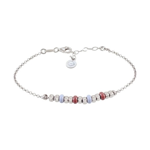 Pulsera Plata Sovrani AVP242 Cuentas Esmaltadas Rojas Y Lila