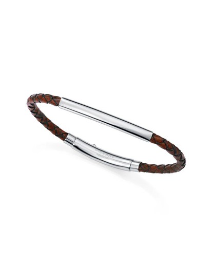 Pulsera Viceroy Acero 19,5cm Hombre 15163P01011 Piel Marrón Trenzada