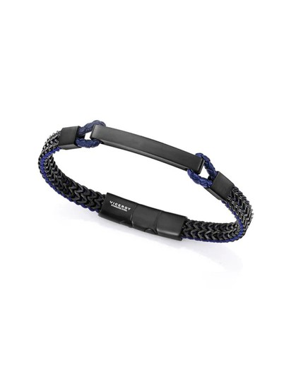 Pulsera Viceroy Acero Negro 19,5+1cm Hombre 14219P01010 Cadena Piel Azul Trenzada