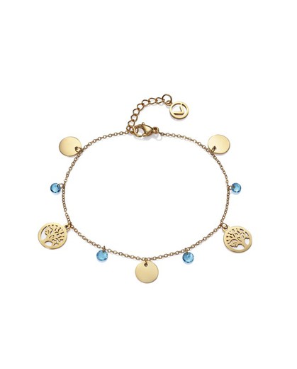 Bracelet Femme Viceroy Acier Doré Feuilles Zircons Bleus 75281P01012