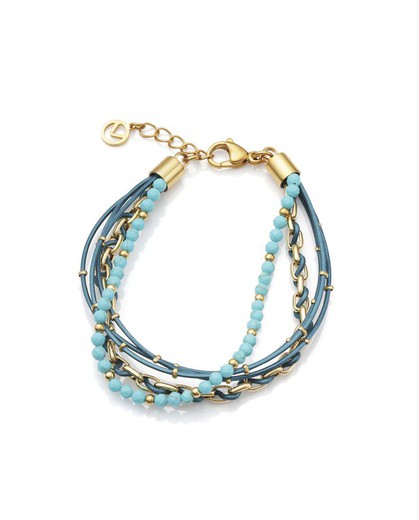 Pulsera Viceroy Mujer Dorado Multitiras Piel Piedras Azules 1389P01013