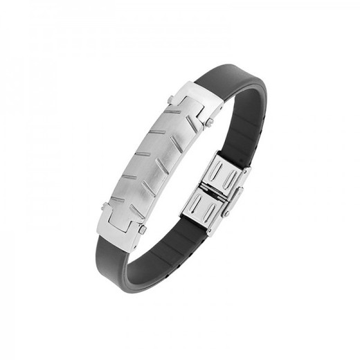 Pulsera Xernus Acero 3054-AA Silicona Negra Lisa Con Placa