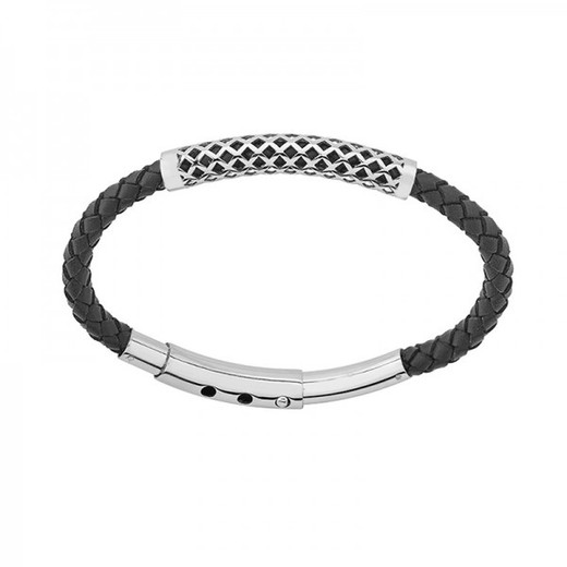 Pulsera Xernus Acero 3066-AA Piel Negra Trenzada Con Placa