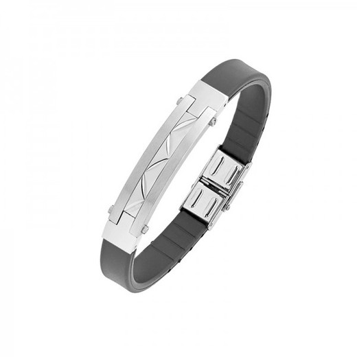 Pulsera Xernus Acero 3088-AA Silicona Negra Placa