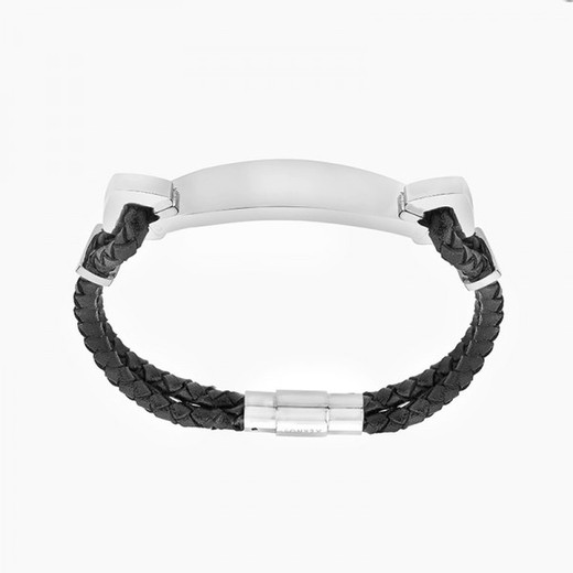 Pulsera Xernus Acero 3091-AA Piel Negra Trenzada Con Placa