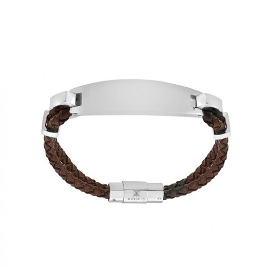 Pulsera Xernus Acero 3092-AA Piel Marrón Trenzada Con Placa