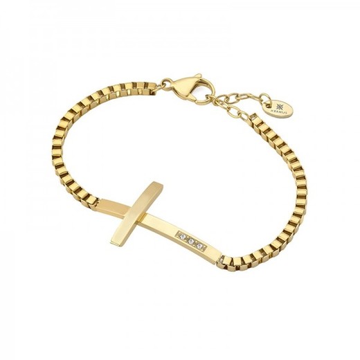 Pulsera Xernus Acero Dorado 3081-AA Cruz Circonitas