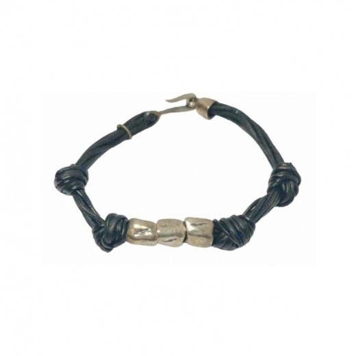 Pulsera Xernus Plata 3NF27100 Piel Azul Con Abalorios