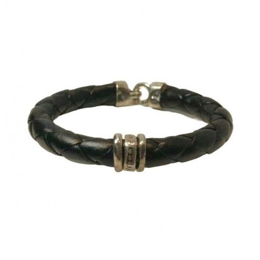 Pulsera Xernus Plata 3NF27102 Piel Negra Trenzada