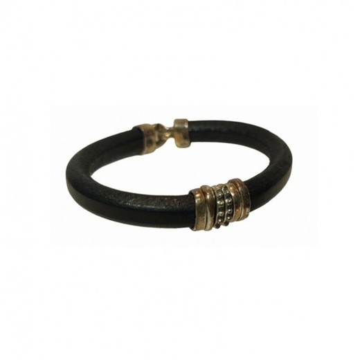 Pulsera Xernus Plata 3NF27140 Piel Negra Con Abalorios