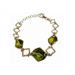 Pulsera Xernus Plata Dorada 1BR2398 Chapado Con Cristales Verdes