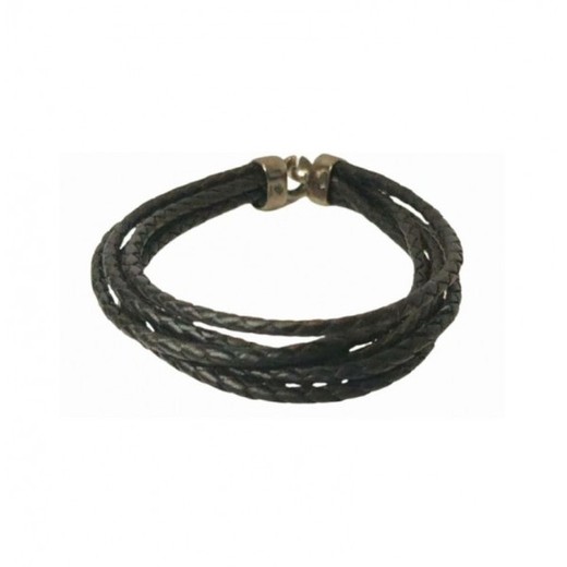 Pulsera Xernus Plata Dorada 3NF27142 Cuádruple Piel Negra Trenzada