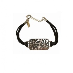 Pulsera Xernus Plata Dorada  3NF2757 Cuerda Negra Flores