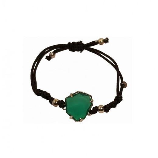 Pulsera Xernus Plata Dorada 3NF2812 Cuerda Negra Cristal Verde