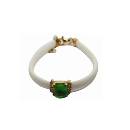 Pulsera Xernus Plata Dorada 3NF2820 Silicona Blanca Con Abalorio Y Circonita Verde