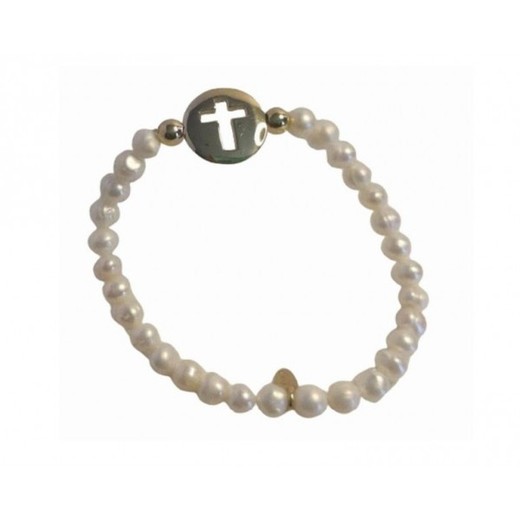 Pulsera Xernus Plata Dorada 3XE3127 Perlas Y Cruz